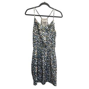 BCBGeneration Medium Dress Cream Blue Ruffle top Pleated Skirt Bubbles #5784